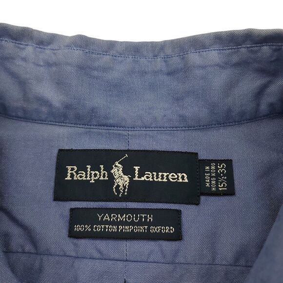 Ralph Lauren Yarmouth Shirt Mens 35 15.5 Blue Cotton Long Sleeve Logo Button Up - Picture 11 of 12